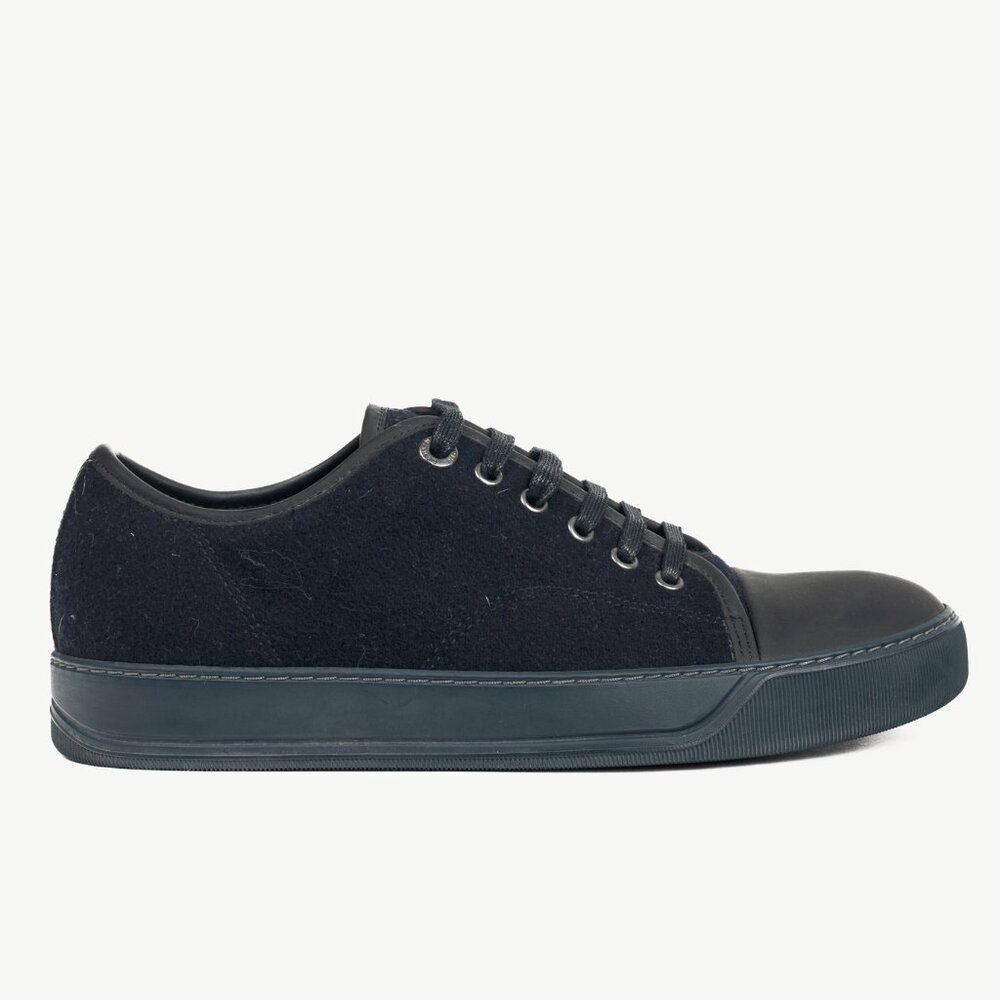 Lanvin Navy Felted Wool Low-Top Sneakers
